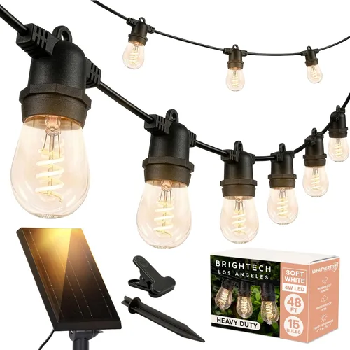 Vista 14 de Brightech Ambience Pro - Guirnalda de luces LED impermeables para exteriores con energía solar – Luces de patio de grado comercial con bombillas