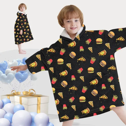 Vista 5 de Mewkou Manta con Capucha Portátil para Niños Sudadera con Capucha de Sherpa Extra Grande para Niños, Niñas y Niños Pequeños de 2 a 6 años