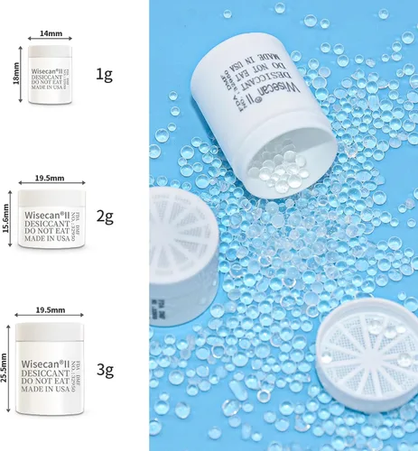 Vista 3 de Wisesorb Wisecan - Paquete de 100 recipientes de gel de sílice, cápsulas de gel de sílice, cápsulas desecantes, absorbentes de humedad