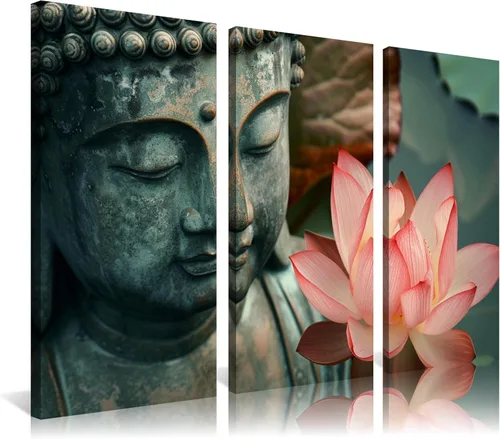 Vista 17 de NAN Wind 5 piezas de lienzo de flor de loto zen de Buda Zen, decoración espiritual para meditación, decoración pacífica del hogar, simbolismo