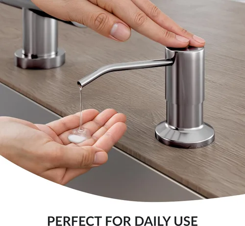 Vista 3 de Dispensador de Jabón para Fregadero de Cocina (Níquel Cepillado), Dispensador de Jabón de Acero Inoxidable para Encimera con Bomba y Kit de Tubo