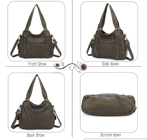 Vista 170 de Angel Barcelo - Bolsa de hombro amplia para mujer, diseño Hobo, cuero lavado