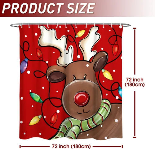 Vista 2 de Cortina de Ducha Feliz Navidad 72x72 Pulgadas Cortinas de Ducha de Reno Navideño para Baño con Ganchos Decoración Navideña de Baño Hogar Vacaciones
