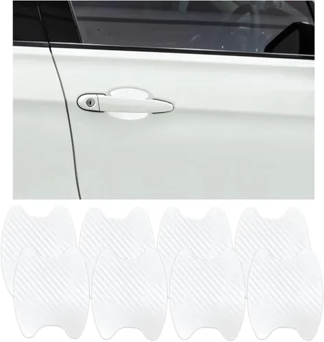 Vista 12 de Ziciner 4 calcomanías para manija de puerta de automóvil, textura de fibra de carbono, películas protectoras para manija de puerta automática