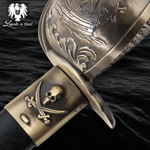 Vista 8 de Sable pirata Cutlass Hoja de acero inoxidable de 22" Cast Metal Basket Hilt Guard Pirate Artwork Accents Perfect for Reenactors 28 1/4