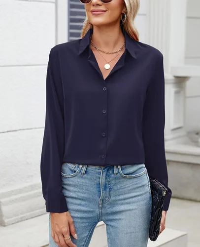 Vista 4 de Camisa de manga larga con botones para mujer, ultra suave, elástica, sin arrugas, para trabajo, casual, negocios, oficina
