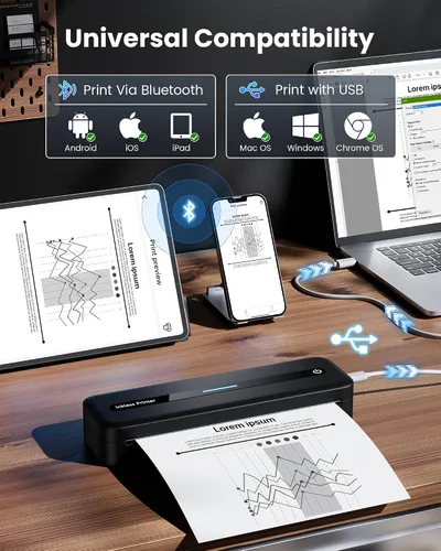 Vista 3 de Itari M832 - Impresoras portátiles inalámbricas para viajes, 8.5 x 11, color negro 300dpi Inkless Small Bluetooth Compact Mobile for Home Use
