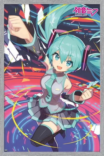 Vista 16 de Hatsune Miku - Póster de pared con puño, 22.4 pulgadas de largo x 14.7 pulgadas de ancho, versión enmarcada de madera de granero