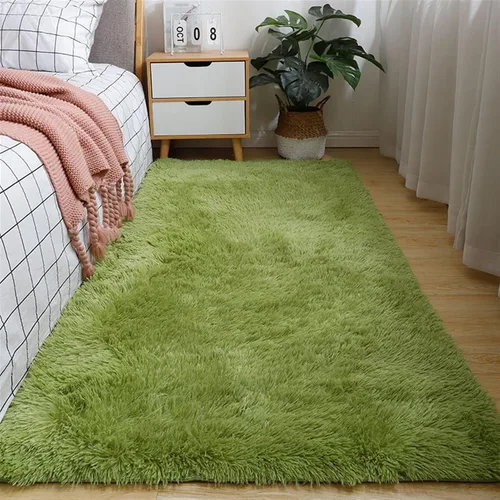 Vista 7 de GIBZ Alfombra rectangular de pelo largo de piel para interiores, antideslizante, suave, para dormitorio, sala de estar, lavable, color azul, 2