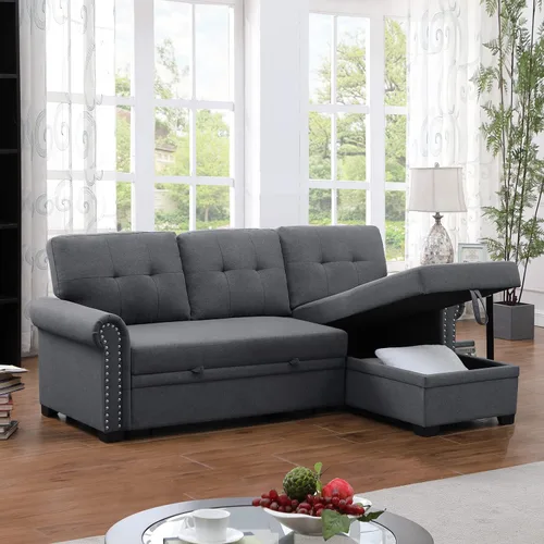 Vista 3 de Alexent Sofá cama convertible con cama extraíble, sofá cama de 3 plazas, sofá cama con diván de almacenamiento para apartamento, sala de estar
