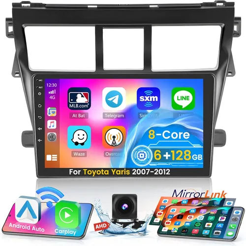 Vista 9 de Roinvou [2G + 64G] Radio de coche para Toyota Yaris Vios 2007-2012 con Carplay inalámbrico/Android Auto, 9 pulgadas Android 13 IPS pantalla táctil