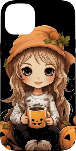Vista 15 de Chibi Girl Anime Kawaii Pumpkin Spice Latte Fall Halloween Case for iPhone 16