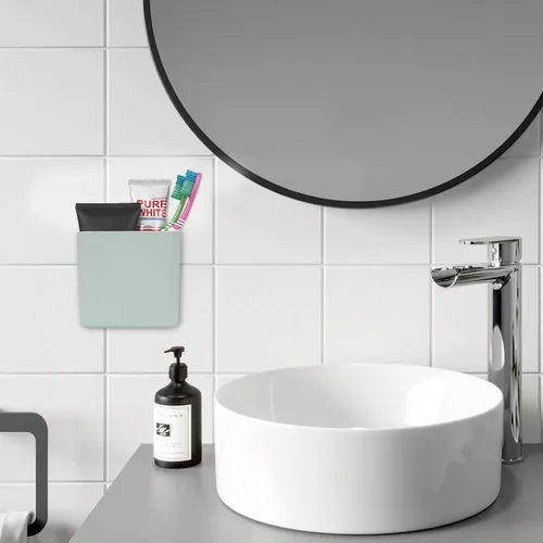 Vista 4 de Soporte multiusos para cepillos de dientes, organizador de almacenamiento de cepillos de dientes autoadhesivo para ducha, colgador de cepillos