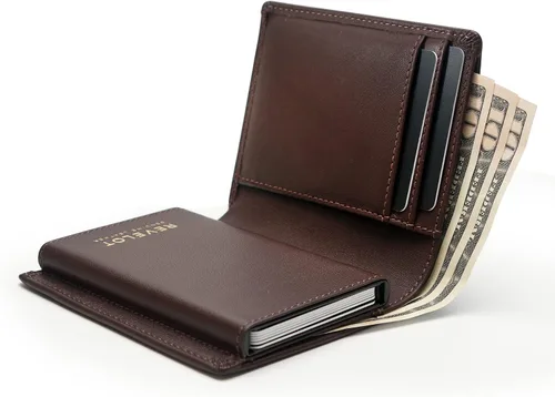 Vista 3 de Revelot Cartera tarjetero cuero genuino con bloqueo RFID W1, Marrón Nappa, Moderno