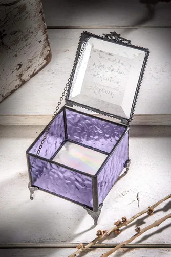 Vista 6 de Caja de cristal púrpura personalizada vitrina decorativa de almacenamiento, organizador de joyas, regalo de recuerdo para amigas, hijas, hermanas