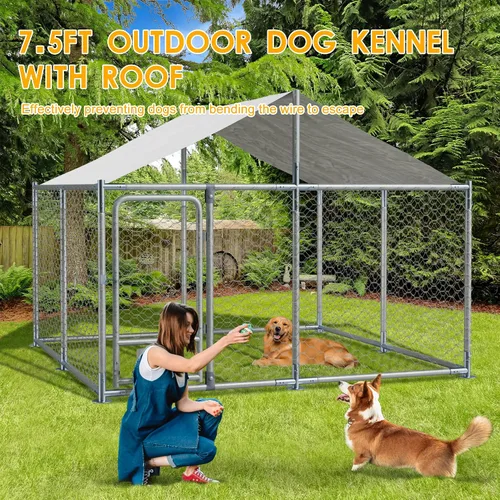 Vista 8 de Caja para perrera para perros al aire libre de 7.5 x 7.5 x 5.3 pies con techo, alimentador giratorio
