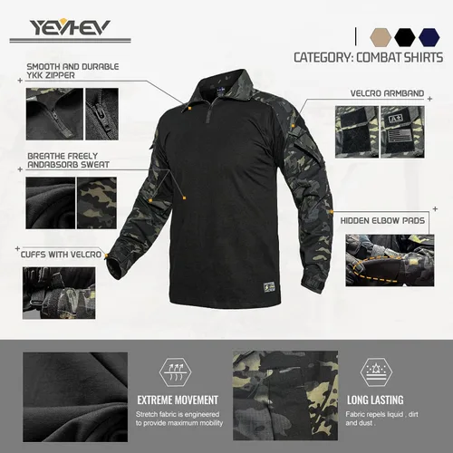 Vista 2 de YEVHEV G3 - Conjunto de ropa militar de camuflaje táctico uniforme de caza equipo de paintball con rodilleras para hombres