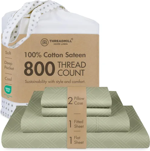 Vista 32 de Threadmill Sábanas para Cama Individual – 800 Número de Hilos Jacquard Celine Gris Oscuro, 100% Algodón Natural Juego de Cama de 3 Piezas a Rayas