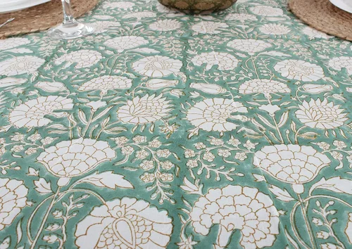 Vista 170 de Ridhi Mantel redondo estampado a mano color rosa flamenco 110 pulgadas 100%