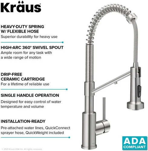 Vista 14 de Kraus Bolden 2-en-1 Grifo de cocina de estilo comercial con filtro de agua monomando extraíble para ósmosis inversa o sistema de filtración de agua