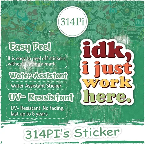 Vista 3 de 314PI Idk - Calcomanías de vinilo troqueladas para asistente de agua para laptop, teléfono, botellas de agua, sombrero duro, caja de almuerzo, caja
