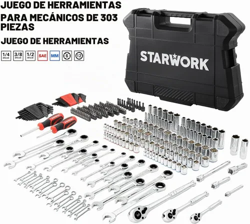 Vista 2 de STARWORK TRUE MECHANIC - Juego de herramientas mecánicas de 303 piezas, profesional, SAE/métrico Negro