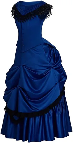 Vista 6 de Disfraz victoriano para mujer, estilo vintage, victoriano, eduardiano, vestido con falda