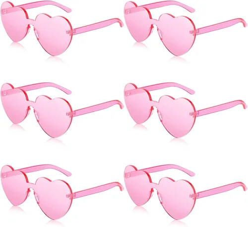 Vista 2 de Frienda 6 lentes de sol con forma de corazón rosa para fiestas y cosplay