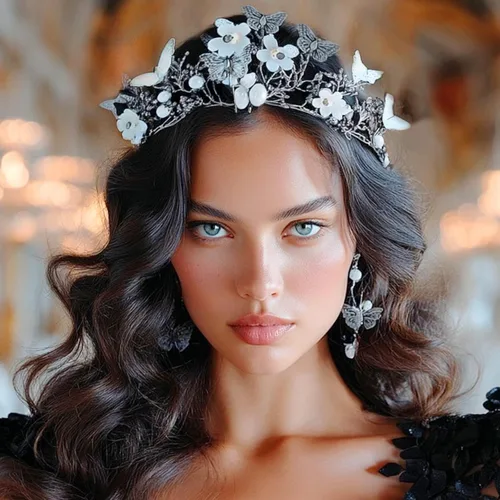 Vista 7 de Brishow Tocado de quinceañera con coronas de reina y mariposas doradas para mujer
