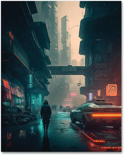 Vista 9 de My Vinyl Story Póster impreso de Ciudad Cyber Punk City para decoración de pared, arte de pared moderno, decoración estética, impresiones de 16 x 20