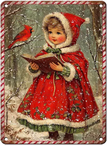 Vista 26 de Letrero de metal con texto en inglés "Just a Girl Who Loves Christmas", póster de hojalata para árbol de Navidad, decoración conmovedora de pared