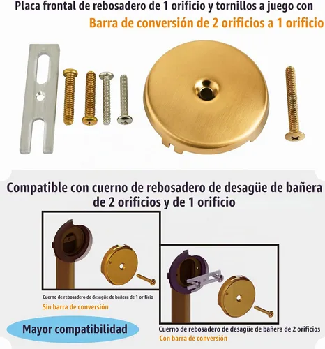 Vista 4 de Artiwell Kit universal de conversión de desagüe de bañera de punta – Kit de recambio de drenaje de bañera con placa frontal de desbordamiento de 1