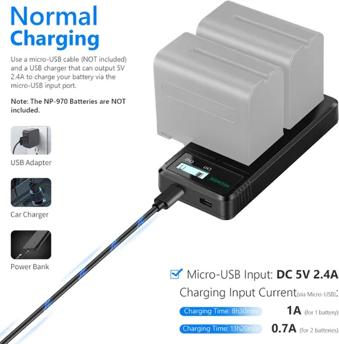 Vista 4 de Neewer Cargador USB dual compatible con batería de cámara Sony NP-F970 NP-F960 NP-F950 NP-F930 NP-F770 NP-F750 NP-F570 NP-F550, cargador de batería