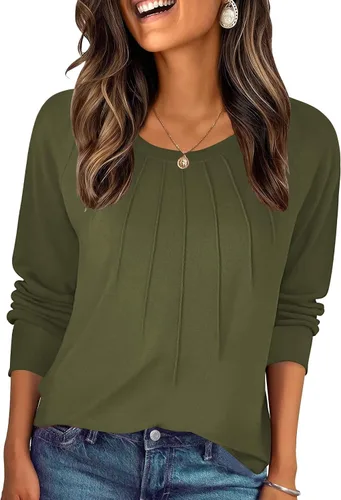 Vista 18 de Zeagoo Blusas de otoño para mujer, camisas de manga larga, blusas casuales de algodón, blusas plisadas elegantes 2025