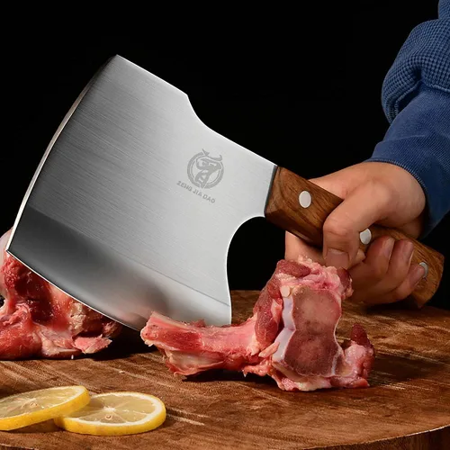 Vista 4 de Big Bones - Cuchillo de carnicero resistente, picador de hachas para cocina, restaurante, granja y matadero, cortar cualquier hueso, mango de madera