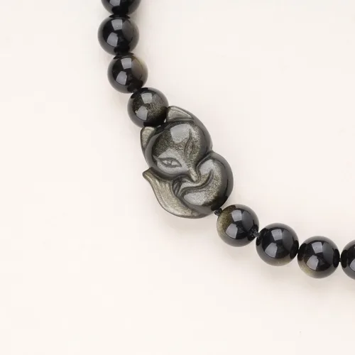 Vista 4 de COAI Pulsera de zorro de piedra de obsidiana dorada para hombre y mujer