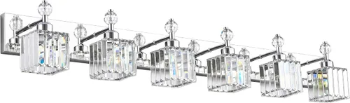 Vista 37 de PRESDE Aplique de pared de cristal único, lámpara de tocador cromada moderna, lámpara de pared de 1 luz para baño, dormitorio, pasillo