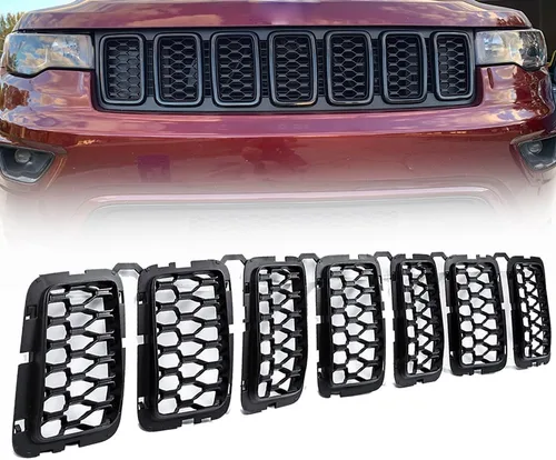 Vista 10 de Inserto de Parrilla de Parachoques Delantero Moldura de Rejilla Cromada con Cubierta de Malla de Panal Negro para Jeep Cherokee 2014 2015 2016 2017