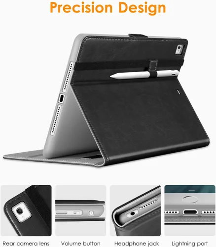 Vista 4 de DTTO - Estuche para iPad de 9.7 pulgadas 5.ª/6.ª Generación 2018/2017 con soporte para Apple Pencil, funda de cuero sintético con función atril