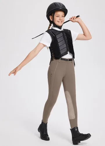 Vista 6 de BALEAF Pantalones de equitación para niñas, pantalones ecuestres con parche en la rodilla, mallas escolares juveniles con bolsillos con cremallera