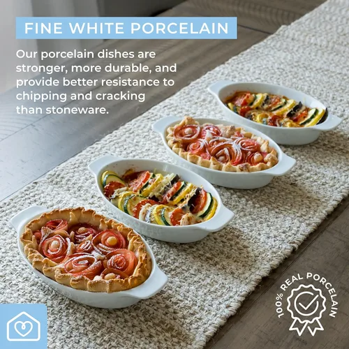 Vista 5 de Heartland Home Plato de Cazuela Mini de Porcelana Ovalado Au Gratin (Juego de 2 piezas). Plato para Hornear Coliflor Au Gratin, Tazones para Banana