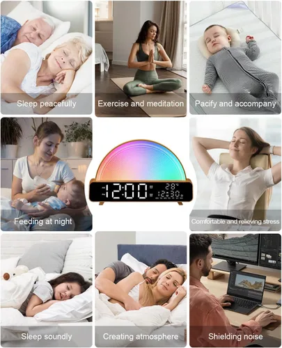 Vista 7 de HAODINGMAI – Reloj despertador con simulación de amanecer, luz para despertar con sonido de ruido blanco, control táctil, lámparas de mesita