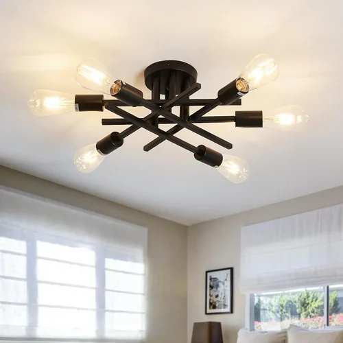 Vista 13 de ASGYISA Lámpara de Techo Semiempotrada de 8 Luces, Candelabro Sputnik de Metal Vintage Moderno Negro, Lámpara de Techo para Dormitorio Cocina