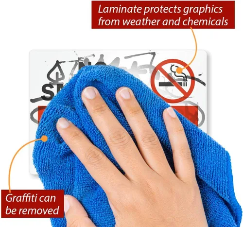 Vista 2 de SmartSign - U1-1097-ND_5x3.5 No fumar - Los cinturones de seguridad deben usarse en todo momento etiquetados por Vinilo laminado de 3.5 x 5