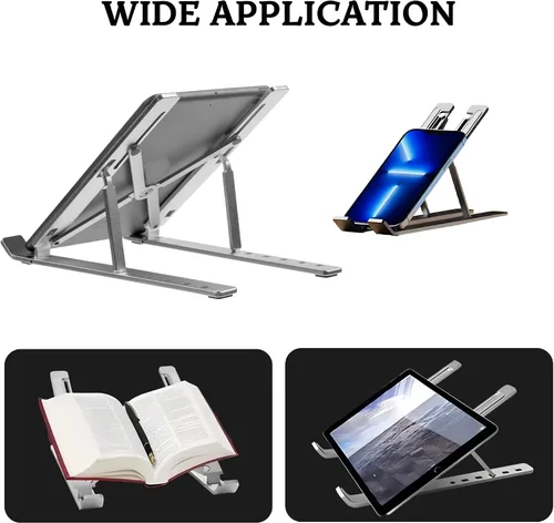 Vista 7 de FlexElevate - Soporte ajustable para laptop de 7 niveles, color plateado, acero al carbono, elevador ergonómico para escritorio, compatible