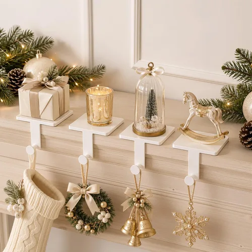 Vista 5 de 4 Pack White Christmas Stocking Holders for Mantle, Heavy Duty Metal Hooks