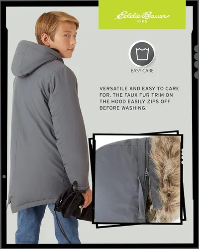 Vista 5 de Eddie Bauer Abrigo de invierno para niños Chaqueta impermeable de plumón pesado con capucha de piel sintética 3-16
