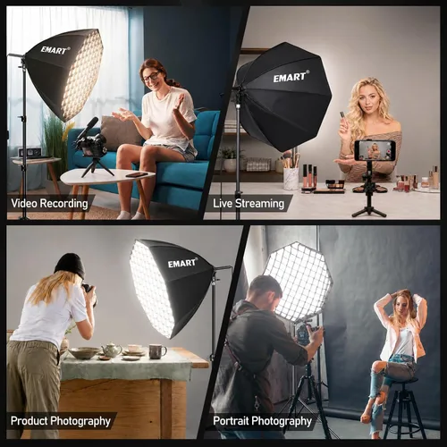 Vista 2 de EMART Softbox Lighting Kit with Grid, 135W 25.5" Soft Box for Photography