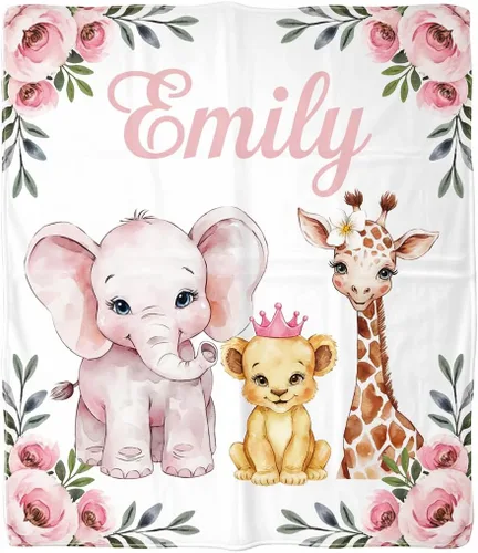 Vista 16 de NAZENTI Manta de bebé de elefante personalizada, manta de bebé niña personalizada con nombre y floral, regalo para niñas y niños, recién nacidos