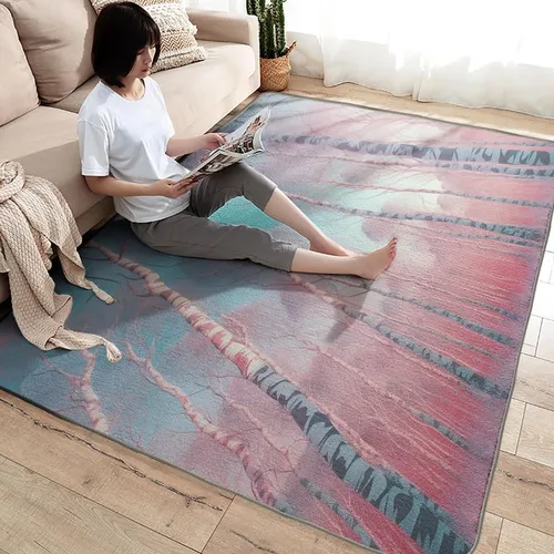 Vista 2 de Alfombras blancas de abedul para dormitorio, sala de estar, alfombra de bosque de 3 x 5, lavable, antideslizante, suave, alfombra de pelo bajo, Dfg4